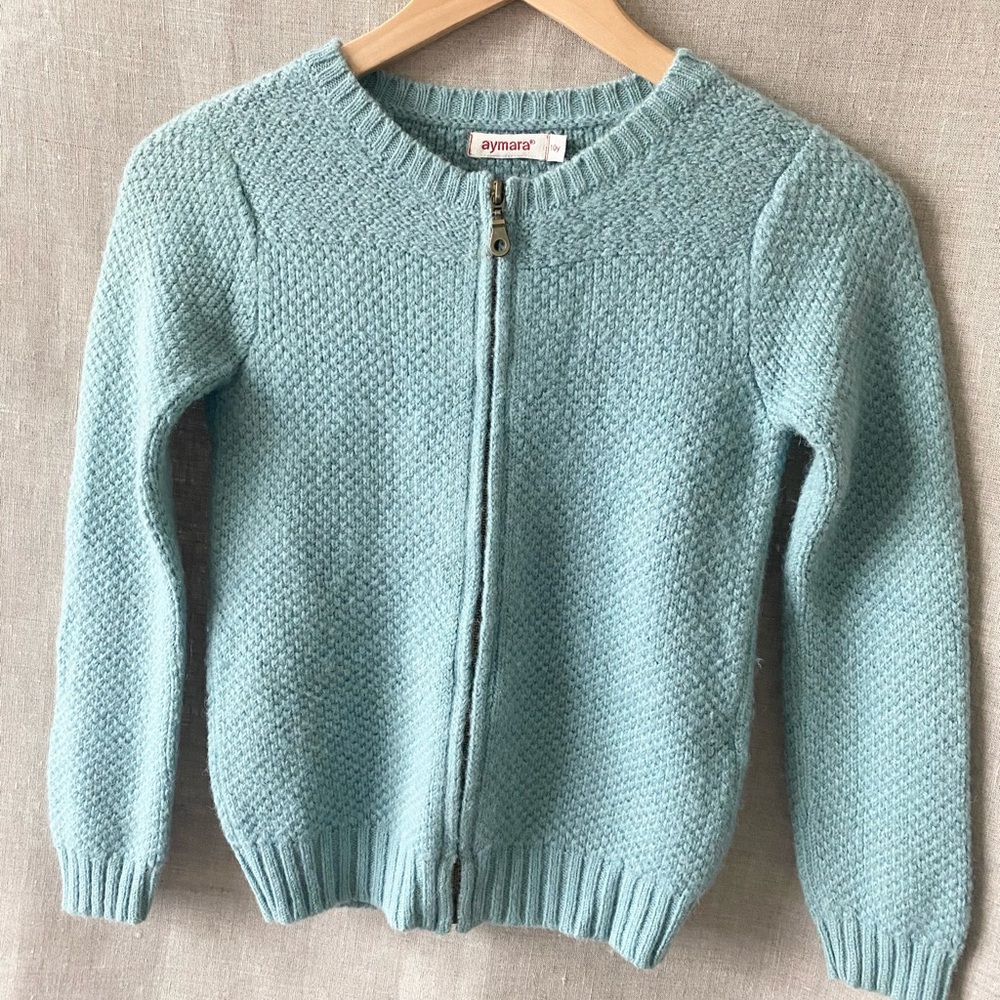 AYMARA Kids Cozycore Boutique Turquoise Alpaca Wool Sweater - Picture 2 of 9
